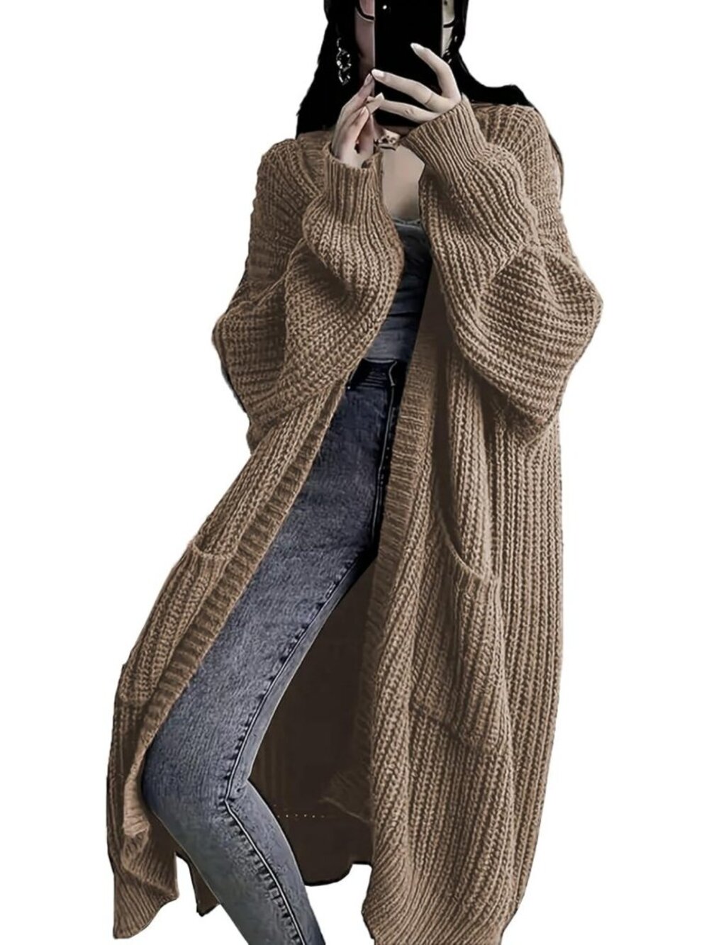 Oversized Women's Long Cardigan Sweater with Pockets - Cozy Knit Duster for
